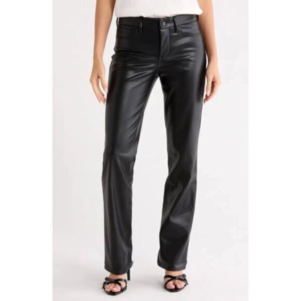 NEW NYDJ Sculpt-Her Size 12 Womens Marilyn Straight Leg Faux Leather Pants Black